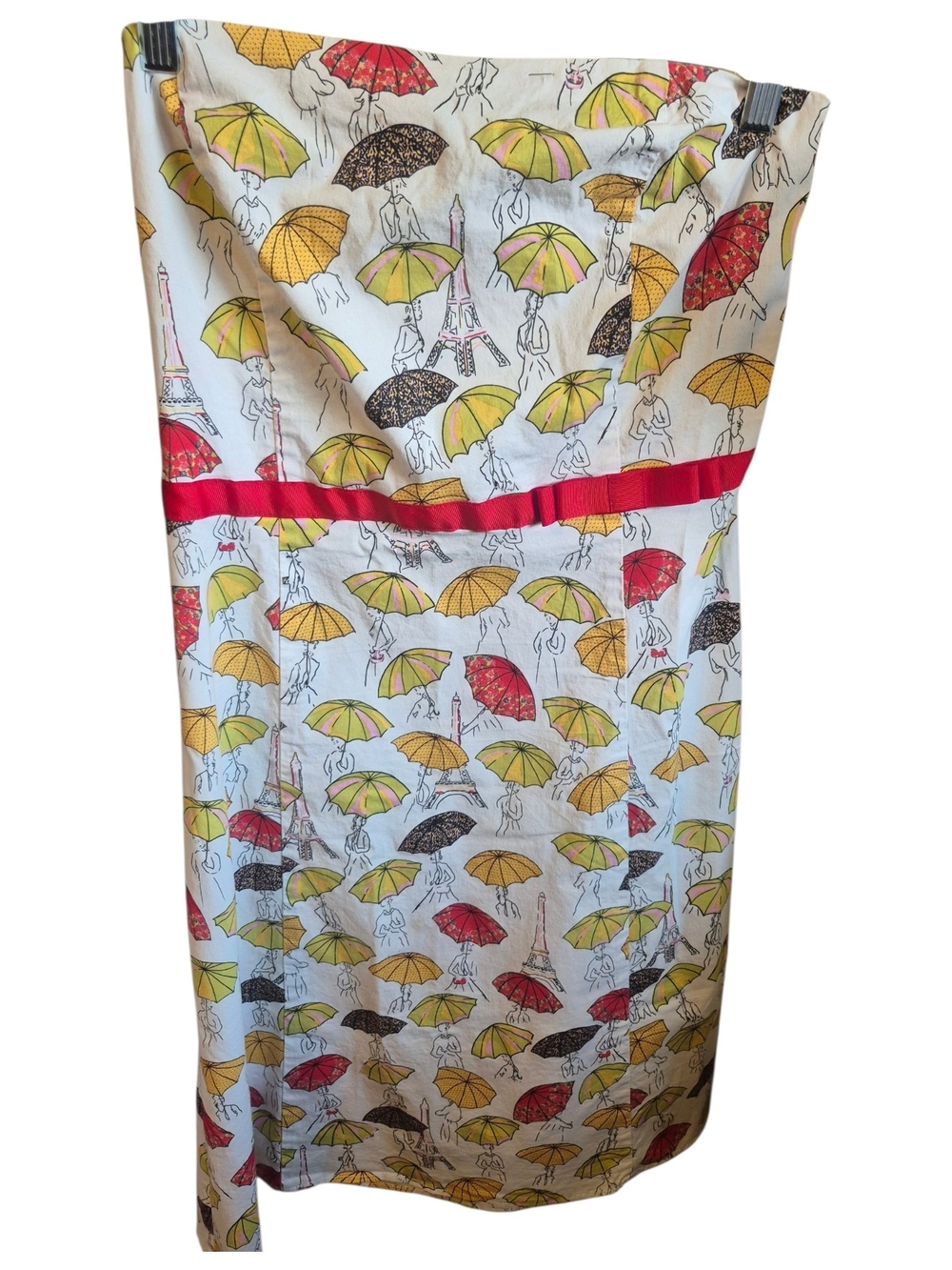 Juniors Strapless Umbrella Print Skirt with Red Waistband Size 15 Whimsical